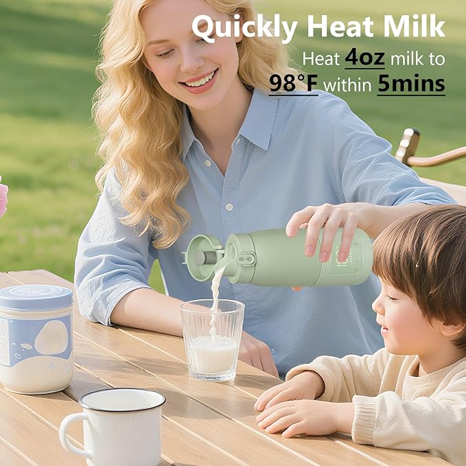 Portable Bottle Warmer for Travel - Super Fast Charging & 5-Min Heating for Breast Milk, Formula & Water, 17oz Large Capacity, Baby Flask for Vehicle Car Airplane Journey (500ML)