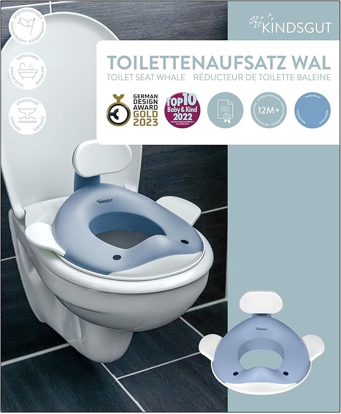 Kindsgut Potty Training Seat in whale design, designed in Germany, suitable for all toilet shapes non-slip toilet seat, Pigeon Blue
