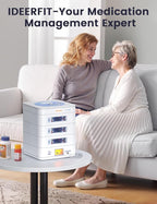 42-Day Automatic Pill Dispenser – App & On-Device Setup by Family, LCD Display, Digital Lock, Sound & Light Alerts – Safe Medication Organizer Management for Seniors (3-Tray, White)