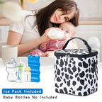 Breastmilk Cooler Bag with Ice Pack Fits 6 Baby Bottles Up to 9 Ounce, Baby Bottle Bag with Shoulder Strap for Nursing Mom Daycare, Cow