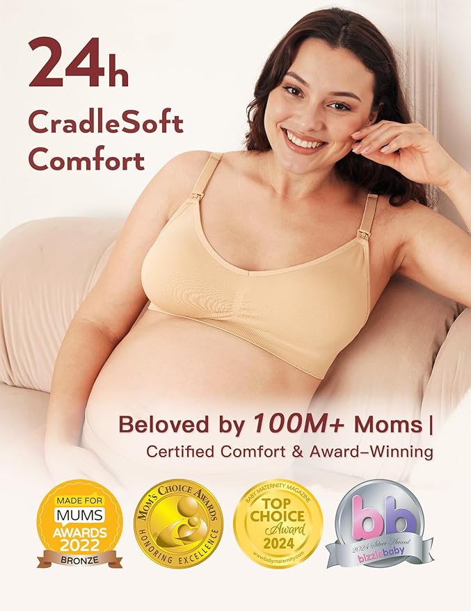 HOFISH Maternity Nursing Bras for Breastfeeding, 3 Pack Pregnancy Deep V Neck Wireless Bra with Extenders & Clips