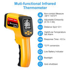 Non-Contact Infrared Thermometer Gun, High Accuracy -58°F to 1472°F, Adjustable Emissivity, Ir Thermometer with Backlit LCD, Over-Temp Alarm, Laser Temperature Gun for Cooking,BBQ,HVAC
