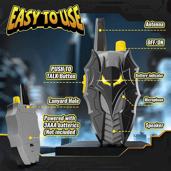 Bat Walkie Talkies for Kids with Flashing Eye Lights, Stealth Spaceship & Winged Dart Design, 2 Pack 2 Way Radio 3-12 Year Old Boy Toys, Outdoor Hiking Toys for Kid 3-5 4-6 6-8 8-10 Boys Birthday Gift