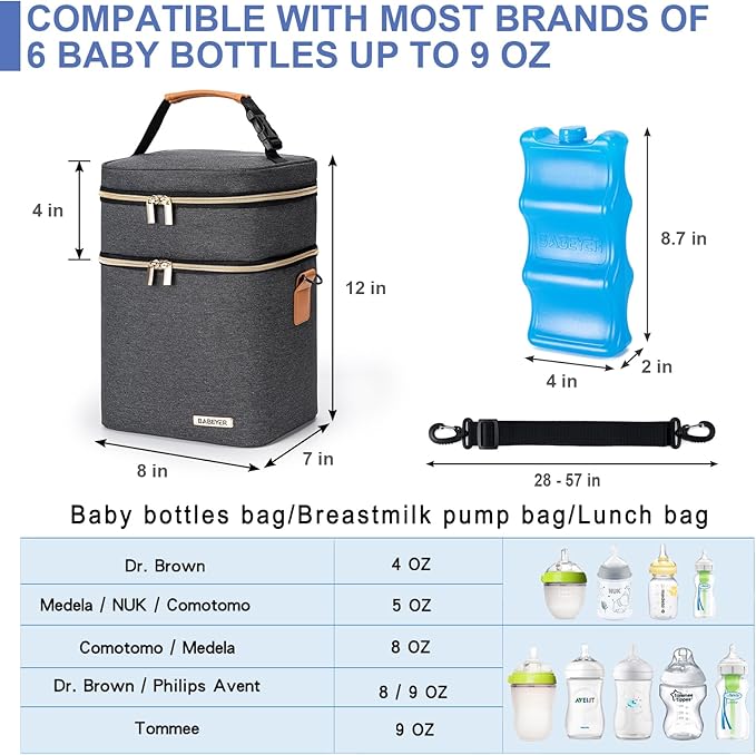 Breastmilk Cooler Bag with Ice Pack Fits 6 Baby Bottles Up to 9 Ounce