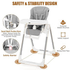 INFANS High Chair for Babies & Toddlers, Foldable Highchair with Multiple Adjustable Backrest Footrest Seat Height, Removable Tray, Detachable PU Leather Cushion Wheels (with Booster, Light Grey)