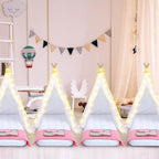 Windyun 4 Pack Kids Teepee Tent for Slumber Party with Mattress and Lights, Sleepover Tents for Girls Boys Indoor Outdoor Cotton Teepee for Kids with Airbed Tray Blanket Birthday Party Supplies(White)