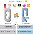 Momcozy Pregnancy Pillow with Cooling Cover, Dreamlign U Pro Maternity Pillow with Adjustable Leg Pillow - Support for Back, HIPS, Belly, Legs for Pregnant Women, 50-72 Inch, Bule
