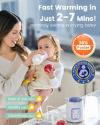 GROWNSY Bottle Warmer, 8-in-1 Fast Baby Bottle Warmer for Breastmilk or Formula, Smart Temperature Control and Automatic Shut-Off Milk Warmer, Baby Essentials for Newborn- Purple