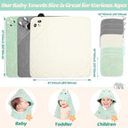 12 PCS Baby Towels, 3 PCS Soft Hooded Baby Towels & 9 PCS Washcloths, Baby Bath Towels for Newborns, Infants & Toddlers- Ultra Absorbent, Cute Baby Towel Gift for Boys & Girls