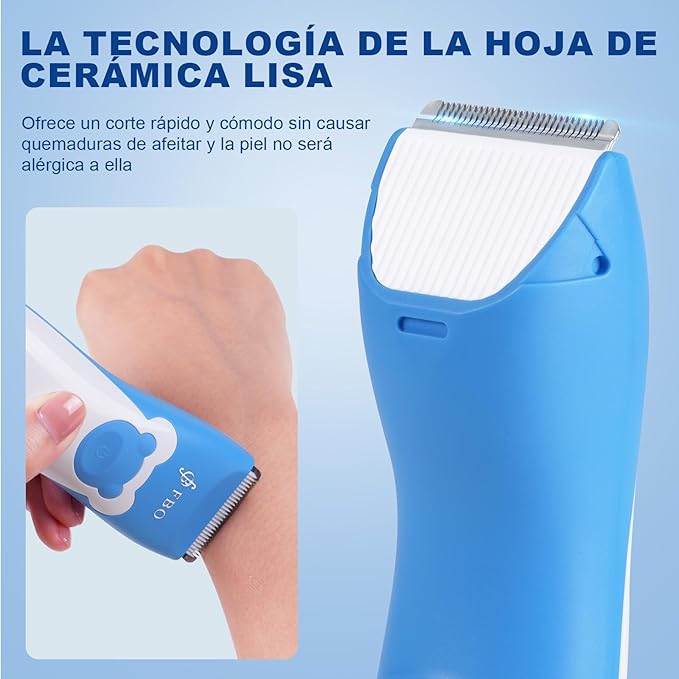 FBO Bikini Trimmer & Adult Painless Electric Shaver,Baby Hair Clippers Kit,Infant Kids Multipurpose Hair Trimmer-Quiet,Cordless,Waterproof,Rechargeable,Sharp Durable,with Ceramic Blades,Blue