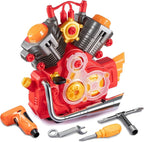 Engine Building Kit, Kids Mechanic Repair Set for Kids Motorcycle Engine，Take Apart Toys-42pc Playset，STEM Engine Model Kit Toy with Cool Lights&Sounds，Educational Toys for 3+ Year Old (red)