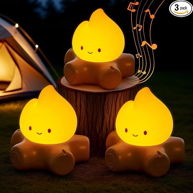 3pcs Cozy Campfire Nightlight Kits, Soothing Nature Sounds, White Noise Night Light for Baby Adult, Rechargeable, Cute Flame Lamp, Best Gift for Kids Bedrooms Camping Trips