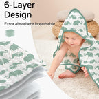 Yoofoss Hooded Baby Towels for Newborn 2 Pack 100% Muslin Organic Cotton Baby Bath Towel with Hood for Babies, Infant, Toddler and Kids, 32x32Inch, Soft and Absorbent Newborn Essential, Green Elephant