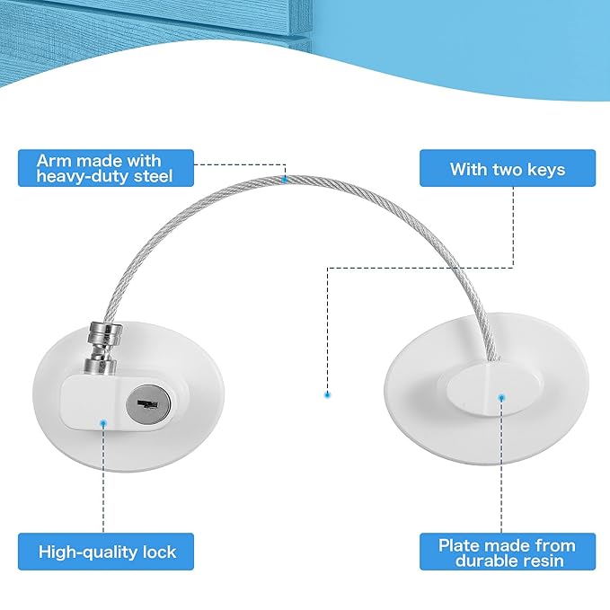 8 Pieces Refrigerator Locks for Children Adults with 10 Keys, Fridge Lock, Freezer Door Safety Cabinet Lock and Child Safety Cabinet Locks with Strong Adhesive (White)