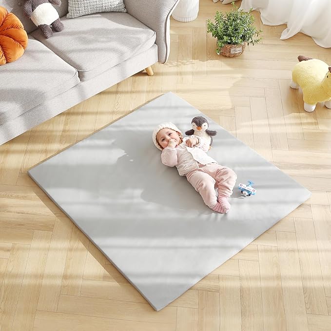 Baby Play Mat 48"x48" – Thick, Non-Slip Foam Mat for Babies and Toddlers. Foldable, Scrubbable, Odorless, and Soft, Ideal for Playpens, Crawling, and Indoor Playtime-Grey