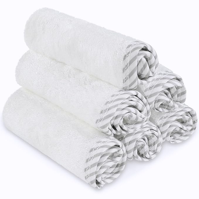 San Francisco Baby Bamboo Rayon Washcloths for Newborn - Soft, Absorbent, 6-Piece, White
