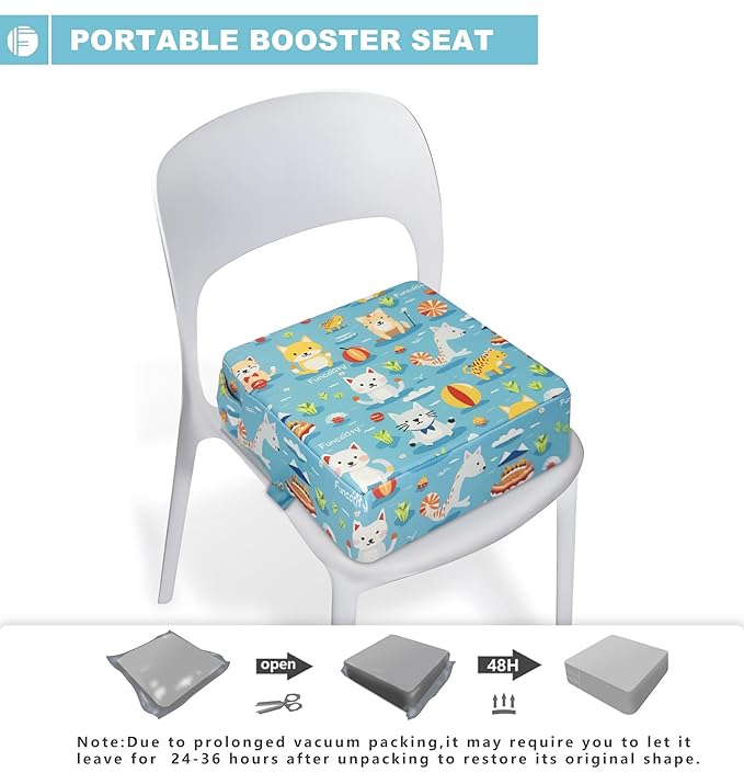 Toddler Booster Seat for Dining Table, Portable Booster Seat for Kitchen Chair, 4 Inch High-Density Foam Cushion with Adjustable Safety Straps and Non-Slip Bottom, Perfect for Kids Travel and Daily