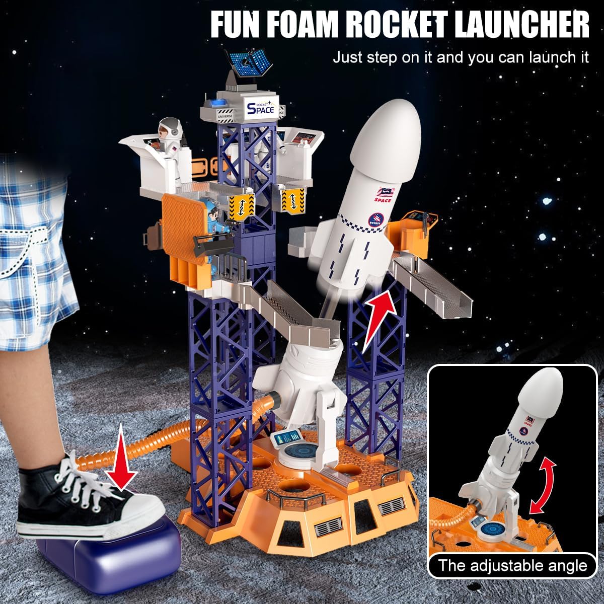 2-in-1 Rocket Launcher and Space Shuttle Toys Model for Kids Ages 3-12, Aerospace STEM Building Toys with Mini Projector, Spaceship Educational Toys Gifts for Boys Girls