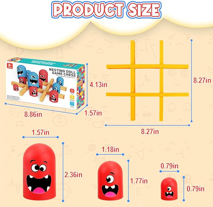 Tic Tac Toe Game: Kids’ Board Game Nesting Tic Tac Toe Strategic Board Game for Kids and Adults, Strategy Head to Head Games Boosts Logical Thinking Suitable Party Family Tabletop Games