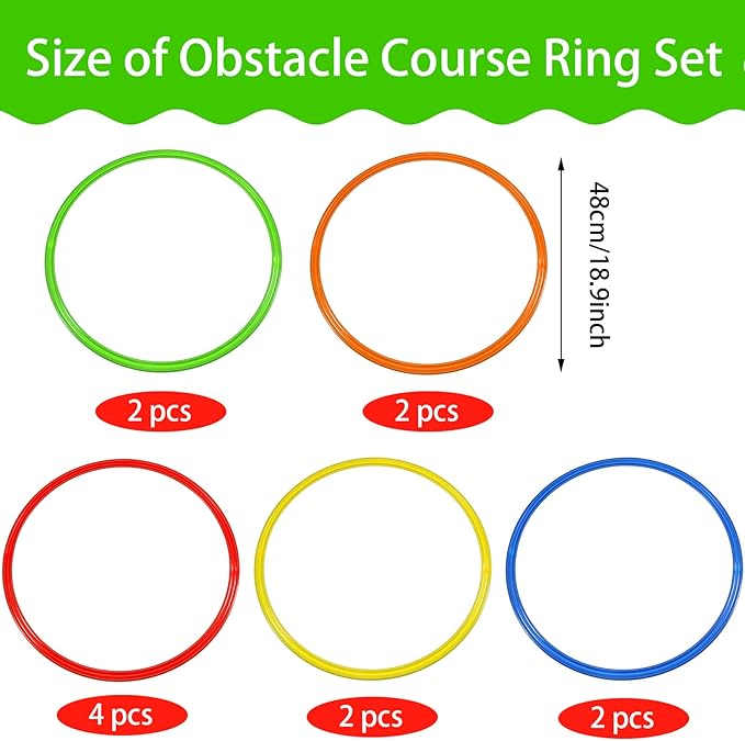 Libima Obstacle Course Ring Set Exercise Hoop Large Hoop Plastic Toys Playground Toys for Gymnastics Practice Party Games Educational Activities Holiday Decor, 5 Colors(12 Pcs,18.9 Inch)