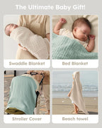 Yoofoss Hooded Baby Towels for Newborn 2 Pack 100% Muslin Organic Cotton Baby Bath Towel with Hood for Babies, Infant, Toddler and Kids, 37.5"x37.5", Soft and Absorbent Newborn Essential,Apricot&Green