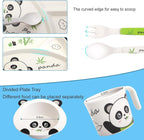 Kids Feeding Set 5 Pcs, Tableware Set for Toddlers Includes Plate Bowl Cup Fork and Spoon Utensil Flatware, Kids Flatware Set Dishwasher Safe, BPA Free (Panda)