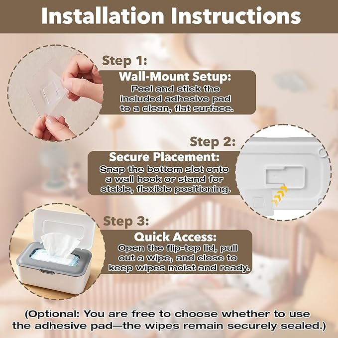 Flushable Wipes Dispenser, Wipes Case Baby Wipe Holder Durable PP Material for Nursery & Home, Keeps Wipes Fresh, Non-Slip, Easy Open & Close