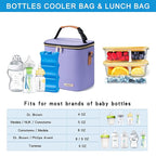 Breastmilk Cooler Bag with Ice Pack Fits 6 Baby Bottles Up to 9 Ounce, Baby Bottle Bag with Shoulder Strap for Nursing Mom Daycare, Violet