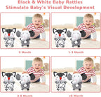 Baby Rattles 0-6 Months Newborn Toys Baby Toys 0-6 Months Rattles for Babies 0-6 Months Infant Toys 0-3 Months, Black & White High Contrast Baby Toys Plush Stuffed Toys for 0 3 6 9 12 Months Girl Boy