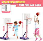 Toddler Basketball Hoop, Adjustable Height 2.3-4.5ft Baby Basketball Goal Set with 4 Balls & Pump, Backyard Poolside Basketball Toy for Boys & Girls Birthday Gift, Pink