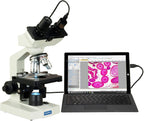 OMAX 40-2500X LED Digital Binocular Compound Microscope 1.3MP Camera + Blank Slides + Covers + Lens Paper