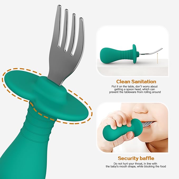 4Pcs Toddler Forks Baby Forks Set - Self-Feeding Utensils with Soft-Silicone Handles, 18/8 Stainless Steel, Anti-Choke & BPA-Free Cutlery Set