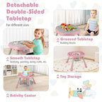 KOTEK 16 in 1 Convertible High Chair, Baby Highchair & Activity Center with Toys, Booster Seat, Building Block Table, Toddler Chair with 5-Point Harness, Removable Tray & Cushion (Pink)