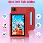 Kids Tablet, 10.1 inch IPS HD Touchscreen Android 14 64 GB Storage, 8GB RAM, Octa Core Tablet for Kid with Kid-Proof Case, Parental Controls, 12-hr Battery, WiFi, GPS – Red