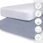 Ely’s & Co. Crib Sheets, Baby Boy Fitted Crib Mattress Sheet Set, 2 Pack, 100% Jersey Knit Cotton, Infant and Toddler Nursery Bedding, Celestial Blue Print, 28” x 52”