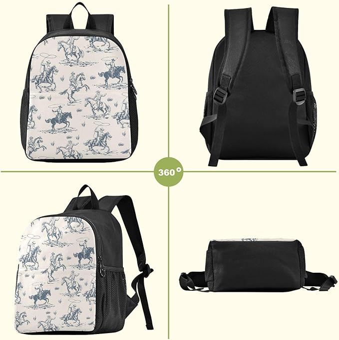 Toddler Backpack Western Cowboy Waterproof Mini Backpack Boys/Girls Cute Kindergarten Pre School Bags 11 Inch