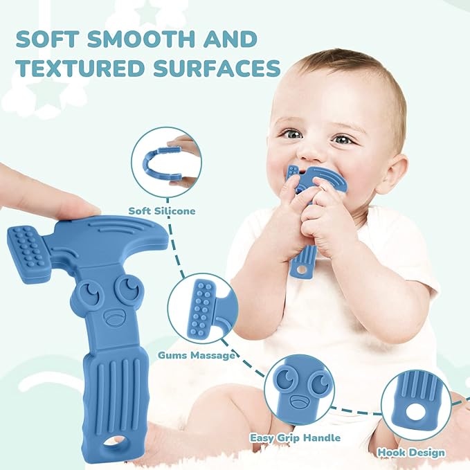 TYRY.HU Baby Teething Toys for Babies, Baby Teether Toys, BPA Free Silicone Baby Molar Teether Chew Toys, Hammer Wrench Spanner Pliers for Boys Girls, Soft-Textured, Easy to Hold & Clean, 4 Packs