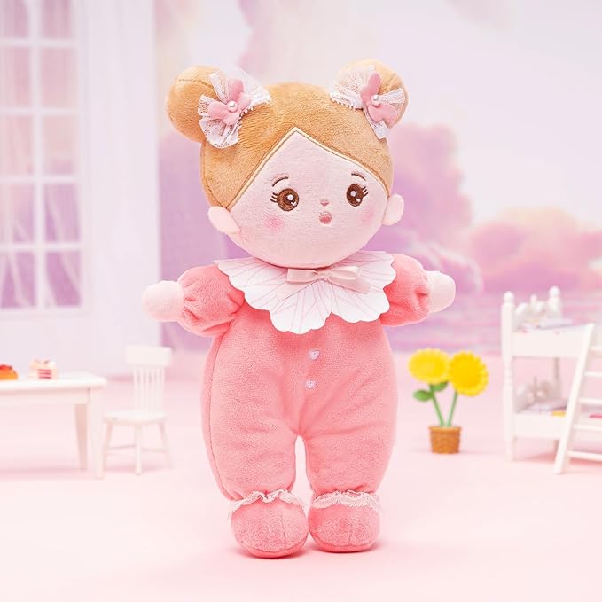 OUOZZZ Soft Baby Doll for 1 Year Old Girl Gifts - Toys for Girl Birthday Christmas Plush Gift for Toddler First Doll Adorable Pink Bow 10"