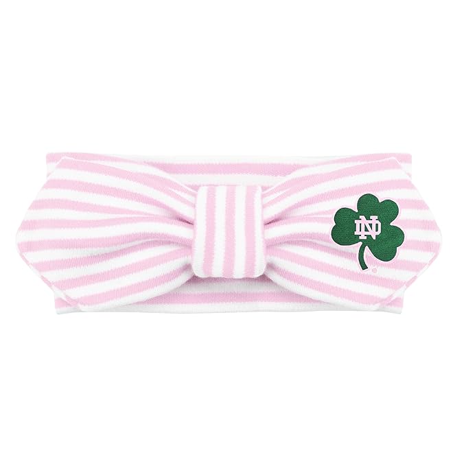 Creative Knitwear Notre Dame Fighting Irish Infant Girls Pink Striped Hair Knot Headband Embroidered Logo - Size Newborn - 4T