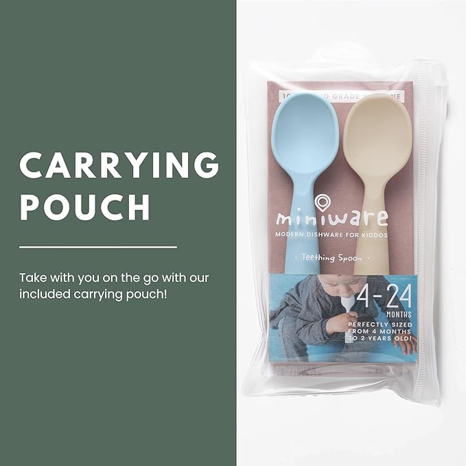 Miniware Silicone Baby Spoon for Training - BPA Free Baby Utensils - Baby Spoons Self Feeding 6 Months | 100% Food Grade Silicone - Modern & Dishwasher Safe Toddler | Dishwasher Safe (Aqua and Oat)