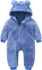 Baby Fleece Jumpsuits Infant Bear Ear Snowsuit Newborn Hooded Romper Warm Coat