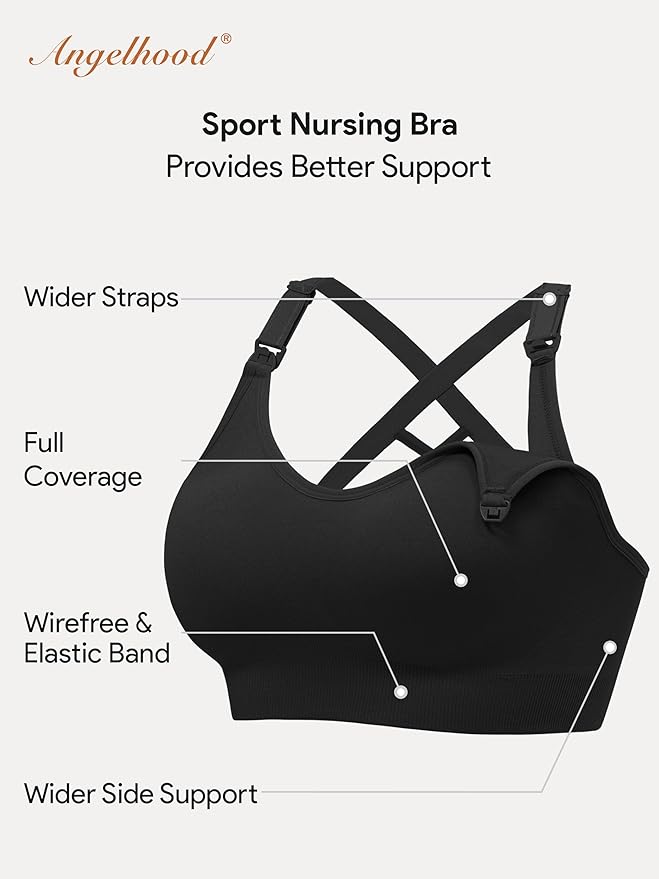 Angelhood Nursing Bras for Breastfeeding, Seamless Nursing Sports Bra Support Yoga Maternity Bras Pregnancy Sleep Bralette