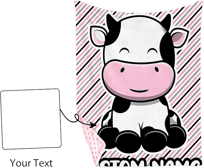 Personalized Baby Blankets for Girls, Custom Name Pink Cow Pattern Baby Blanket, Soft Minky Dot Blanket for Newborns and Toddlers, Ideal for Baby Showers Christmas Brithday Gifts