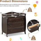 Costzon 3-Drawer Changing Table, Infant Diaper Changing Station with Drawers, Safety Rails & Strap, Baby Changing Table Dresser for Nursery, Easy Assembly (Brown)