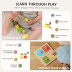 Tiny Land Montessori Toy Set for Babies 18-24 Months Investigator Play Kit- 4-in-1 Wooden Learning Toys with Color Sorting, Lacing Beads, Shape Matching, and Seasons Puzzles