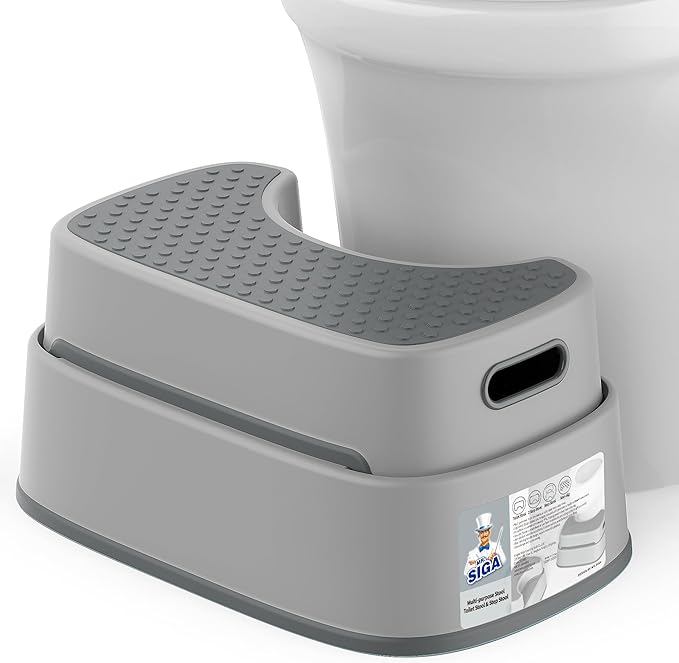 MR.SIGA Toilet Stool Squat Adult, Bathroom Stool Heavy Duty, Anti Slip Toilet Step for Bathroom, Toddler Step Stool for Kids, Light Gray & Dark Gray