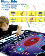 SUNLIN 2-in-1 Music Jam Mat, Music Learning Toy for Boys Girls 3-6, Drum Set + Piano Mat, Toddler Birthday Gift 3 4 5 6 Years, Record & Playback, Built-in Songs, 8 Instrument Sounds, Volume Control