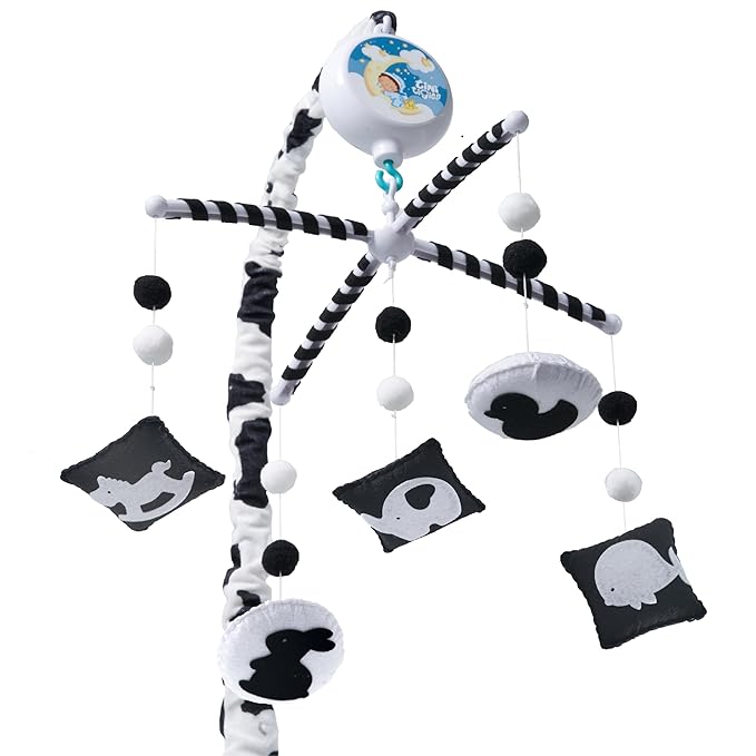 EVERLOVE Montessori Mobile Baby for Crib (TINITIGIES) - Digital Music Box with 12 lullabies & 3 Modes (Rotating only, Music only, or Both) - Black and White Baby Mobile for Boys & Girls
