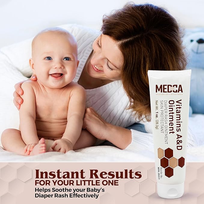 MEDca Vitamin A & D Diaper Rash Ointment- Protectant Cream for Sensitive Baby Skin - Lanolin & Petrolatum Formula, Dry-Cracked Hands/Feet/Face Skin, 1oz Tube, Pack of 6