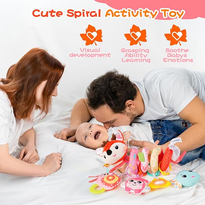 Car Seat Toys, Cute Deer Car Seat Toys for Babies 0-6 Months Boy, Stroller Toys with Crinkle, Teether, Music Box, Rattle, BB Squeaker for 0 3 6 9 12 Months Babies Infant Boys Girls Gifts (Cute Deer)